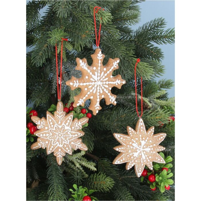Gisela Graham - Set of 3 Resin Gingerbread Snowflake